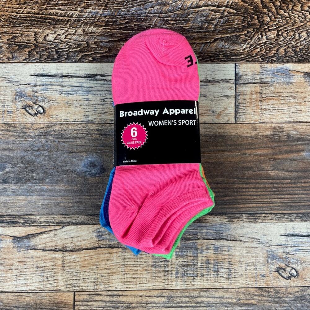 Broadway Apparel Women's Size 9-11 Multicolor Polyester Spandex 6PK Sport Socks